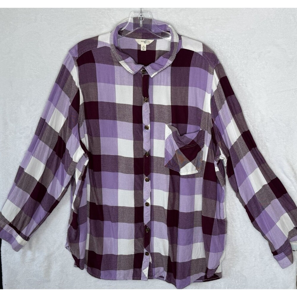 Terra &‎ Sky Women's Plus Size 3X Purple Plaid Button Down Shirt - Picture 2 of 16